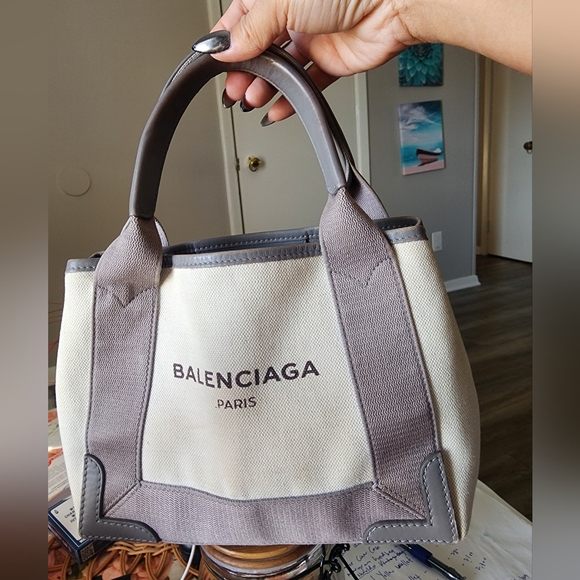 Authentic Balenciaga canvas grey cabas mini handbag - Picture 1 of 12
